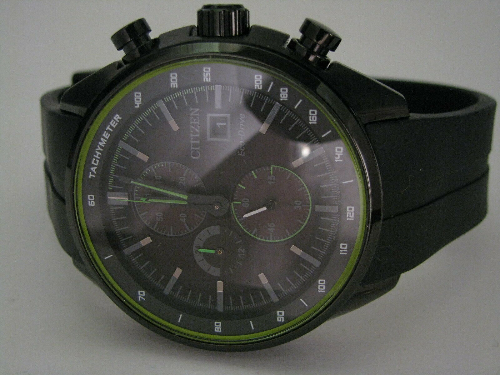 Citizen Eco Drive Chronograph Watch B612-s104670 Black PVD Lime