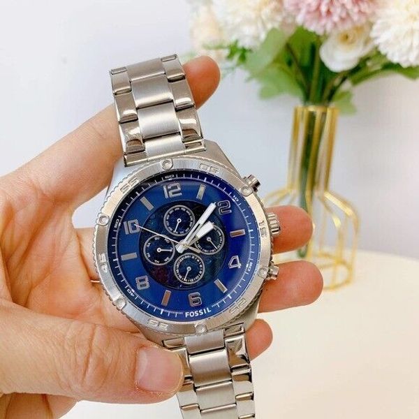 NEW AUTHENTIC AUTOMATIC FOSSIL BROX SILVER BLUE SKELETON CHRONO