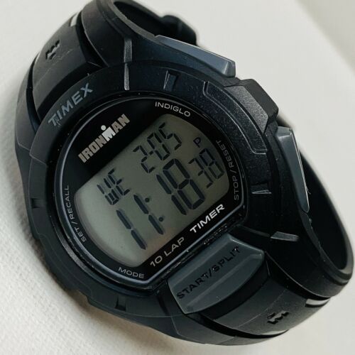 Timex Ironman Triathlon Mens Full Size Black Gray Classic 10 Lap