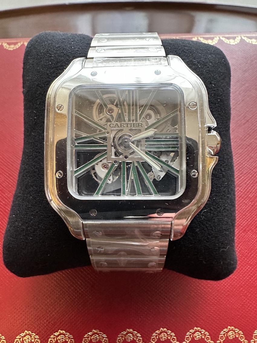 FS Cartier Santos Skeleton Green Numerals New Unworn