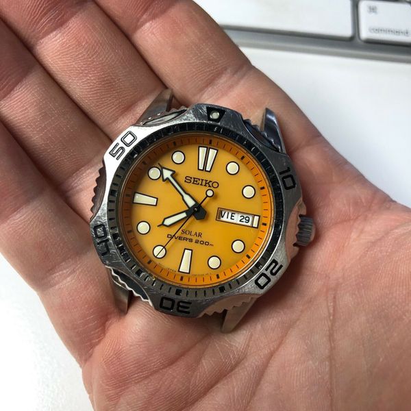 Seiko V158-0AE0 Diver 200M Day Date Orange Dial Solar Watch