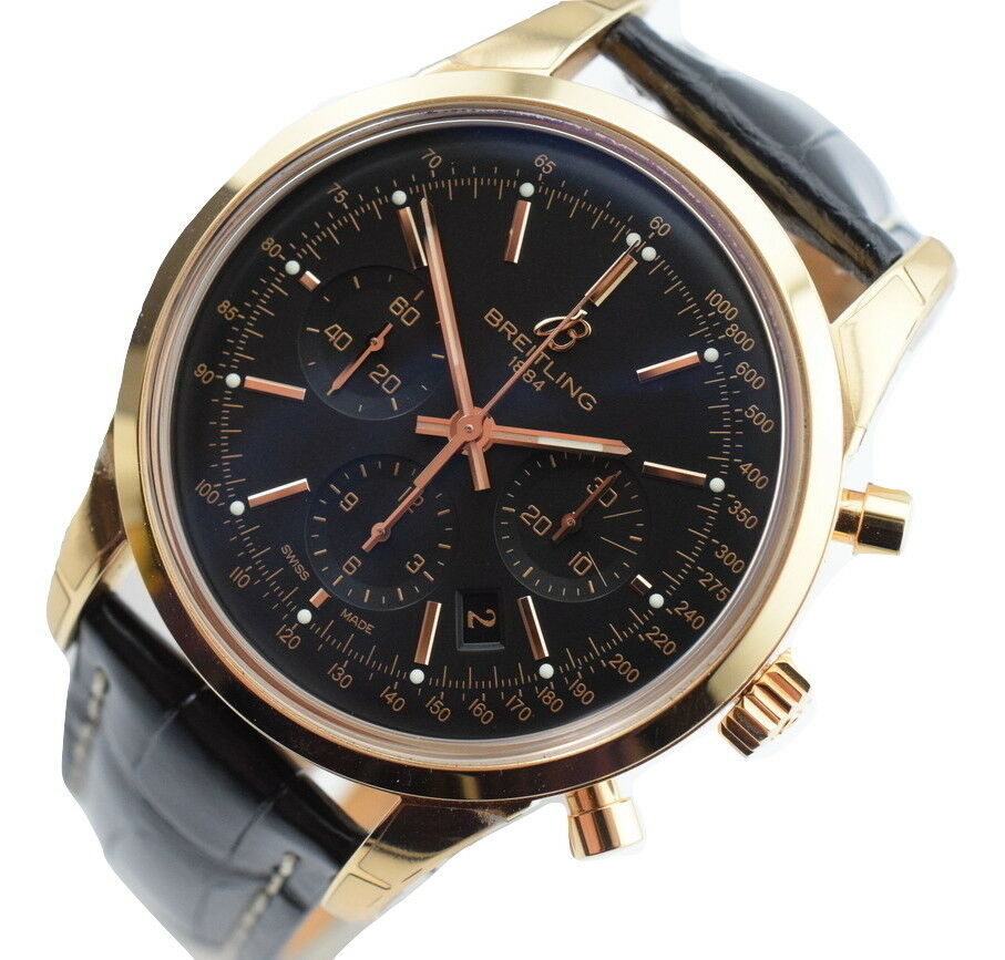 Breitling Transocean Chronograph 43mm Rose Gold Mens Watch RB0152