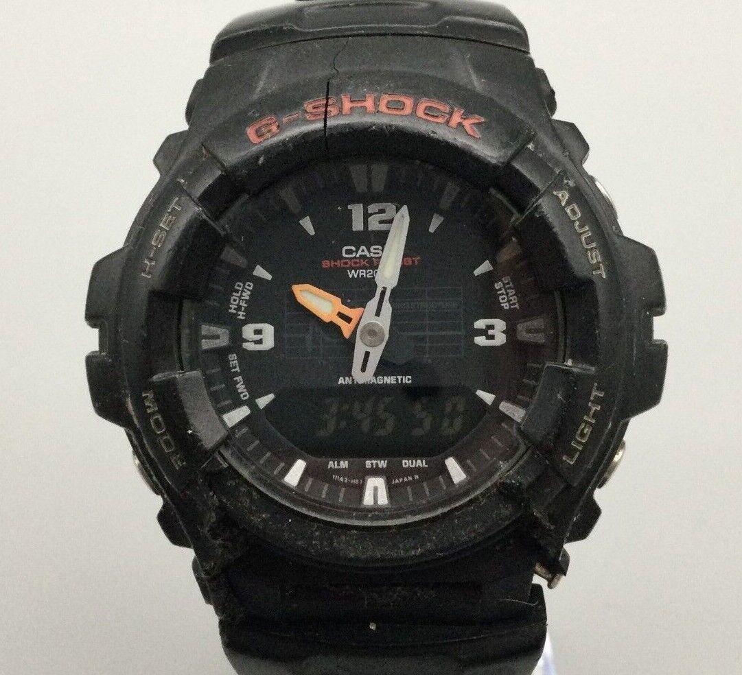 Casio G Shock Watch G-100 (2327) Analog Digital Black Broken Bezel