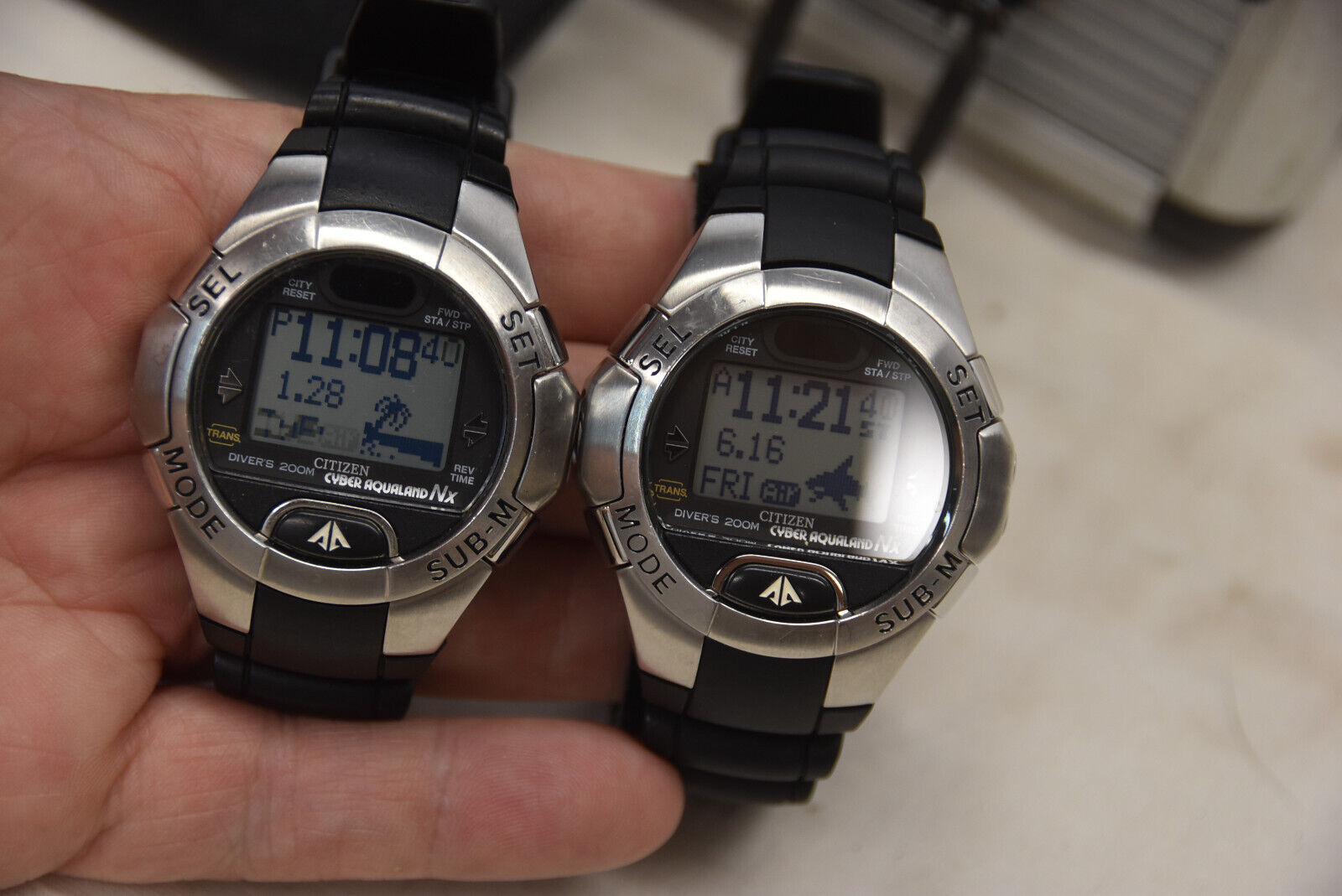 2 Citizen Cyber Aqualand Nx Divers Watches w/Manual,CD, Charger