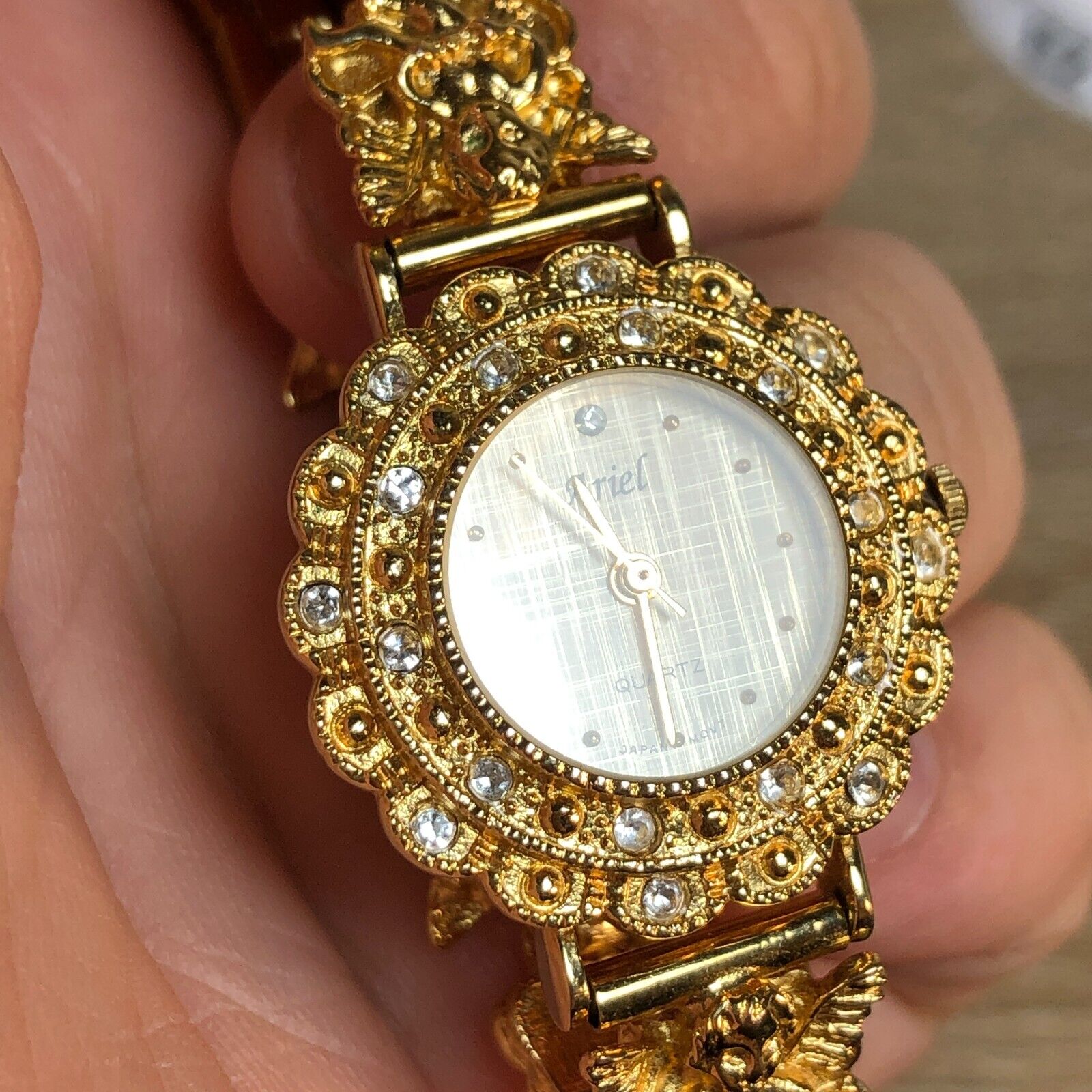 Vintage Ariel Angels Watch Women Gold Tone Cherub 6.5 