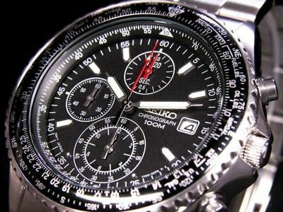 ☀ SEIKO SND253P1 Flightmaster Pilot Chrono Black Steel Analog