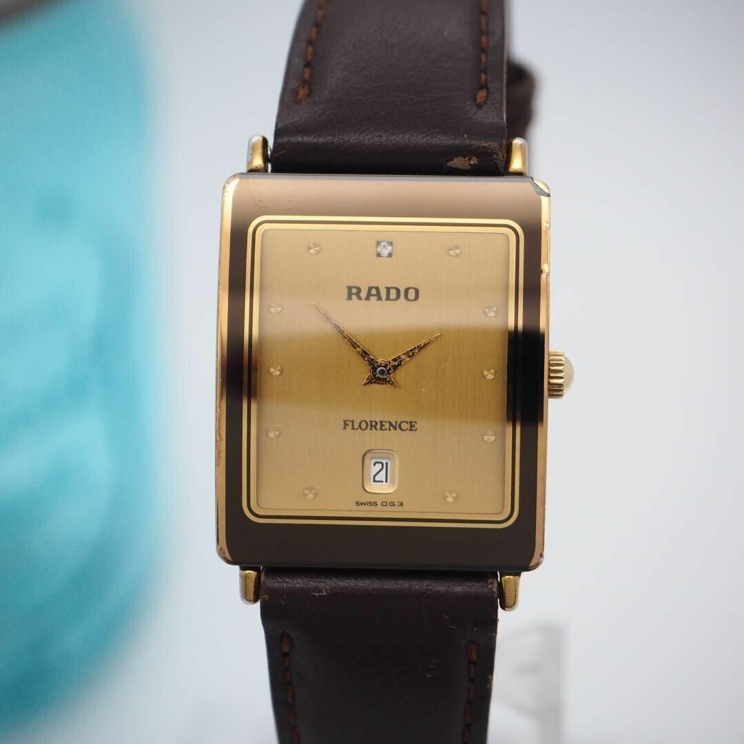 Rado Florence Watch 24mm Men s Gold Dial Date Swiss Made Square Vintage WatchCharts Marketplace