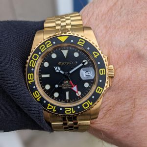 WTS] Custom GMT Mod: Yellow Gold/Black Dial - NEW Seiko NH34  Automatic-Exhibition Caseback/Gold Rotor | WatchCharts