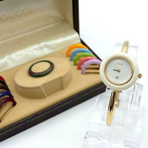 Gucci Change Bezel 12 Colors White / Gold Dial Women Watch in Box