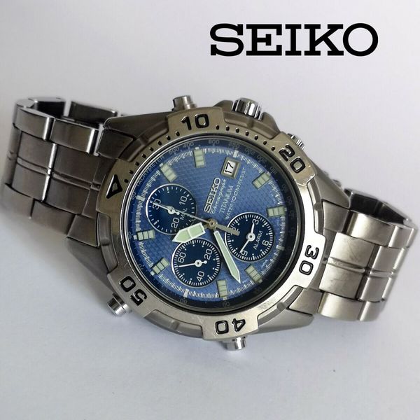 時計 SEIKO 7T32-7H40 TITANIUM CHRONGRAPH Seiko Chronograph 7T32-7H40 Titanium Black Dial Quartz Watch
