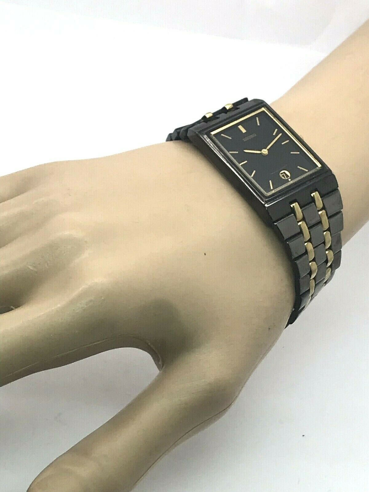 その他 for seven Seiko Quartz Two Tone Gold & Black Steel Men's Watch Black