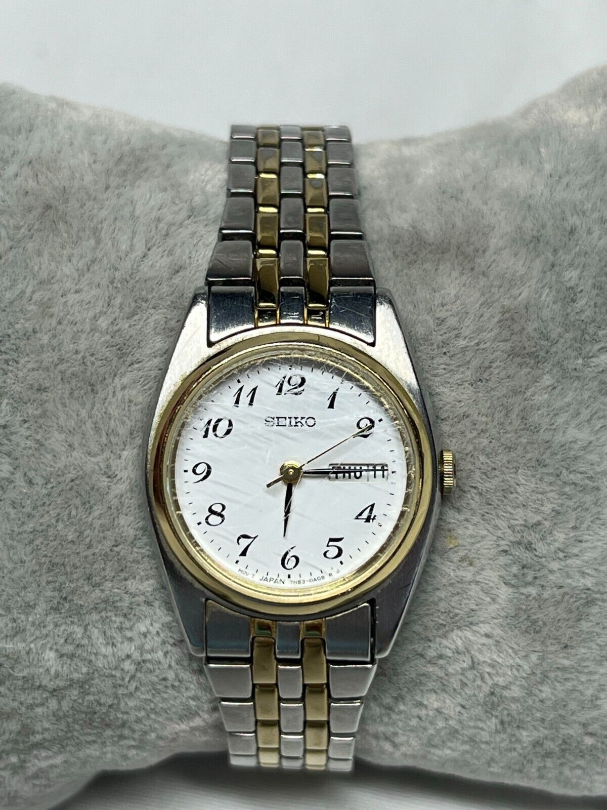 Ladies Seiko 7N83 0011 Two Tone Quartz Day Date Watch New Battery