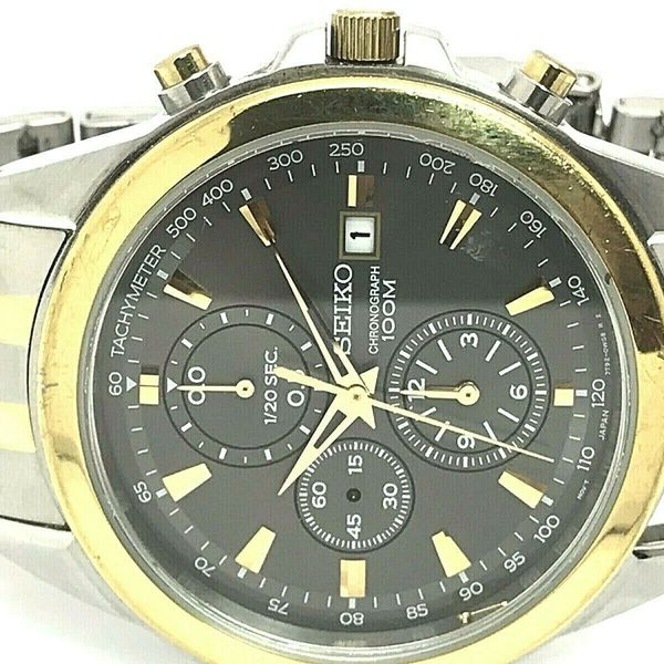 Seiko 7T92-0PP0 Chronograph Two-Tone Stainless Gray Dial Men's Watch ...