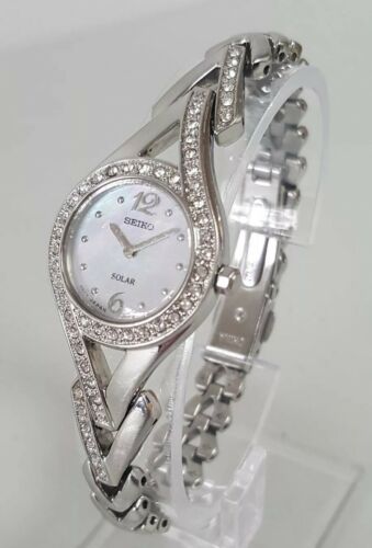 Seiko SUP173 Women s 22mm Solar Silver Tone Swarovski Crystal