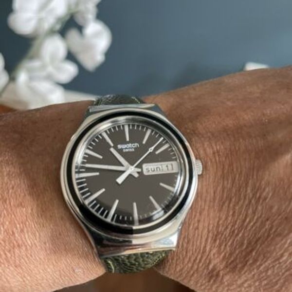 Swatch Irony Watch YGS744 Charcoal Suit with leather strap