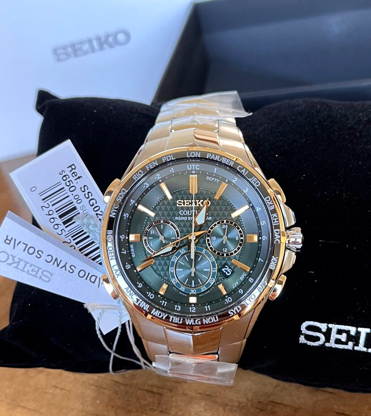 SEIKO Solar RADIO SYNC COUTURA Green Dial Chronograph Men s Watch