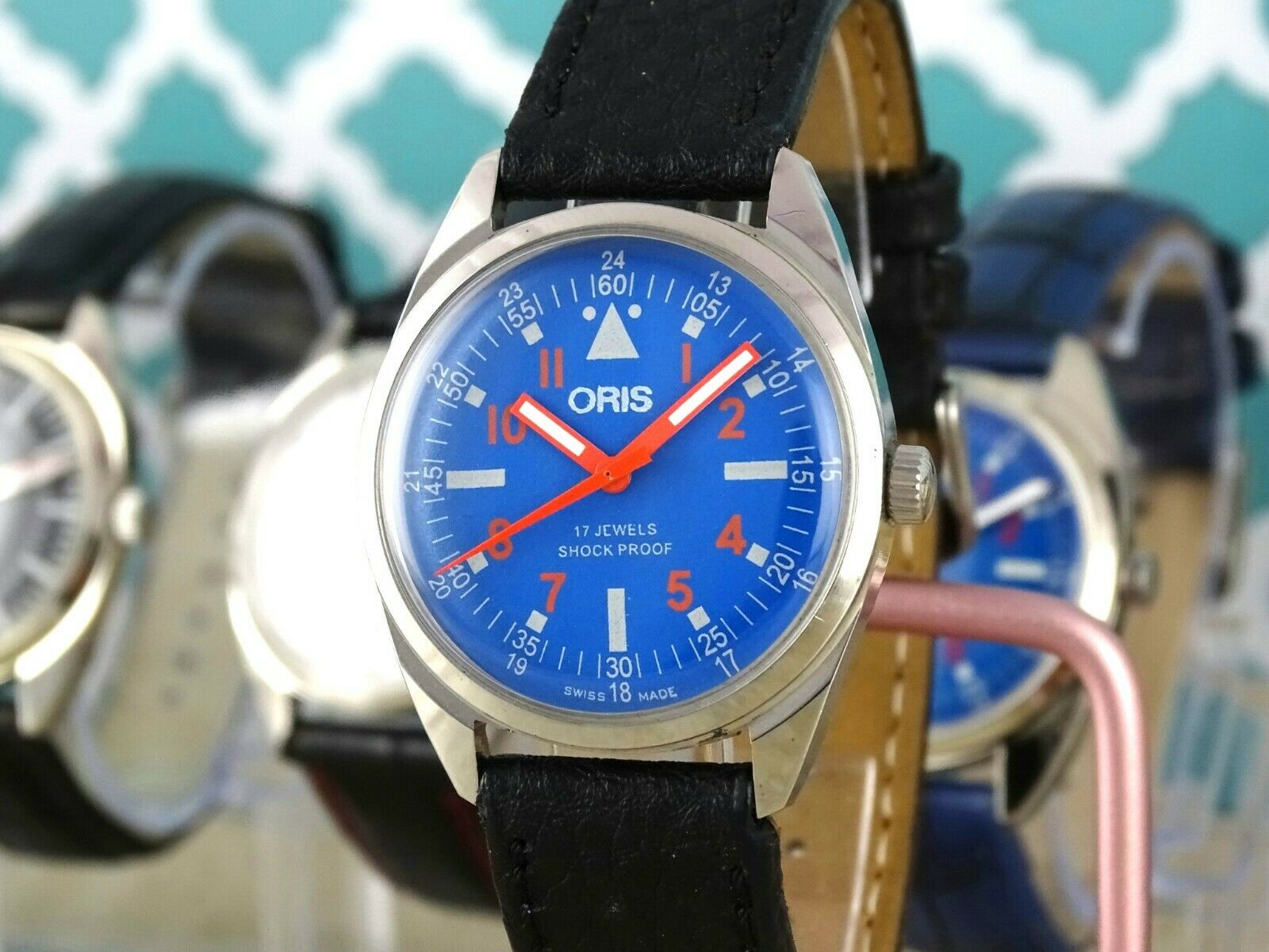 VINTAGE ORIS Men s Watch. Hand Winding Blue Orange W Dial