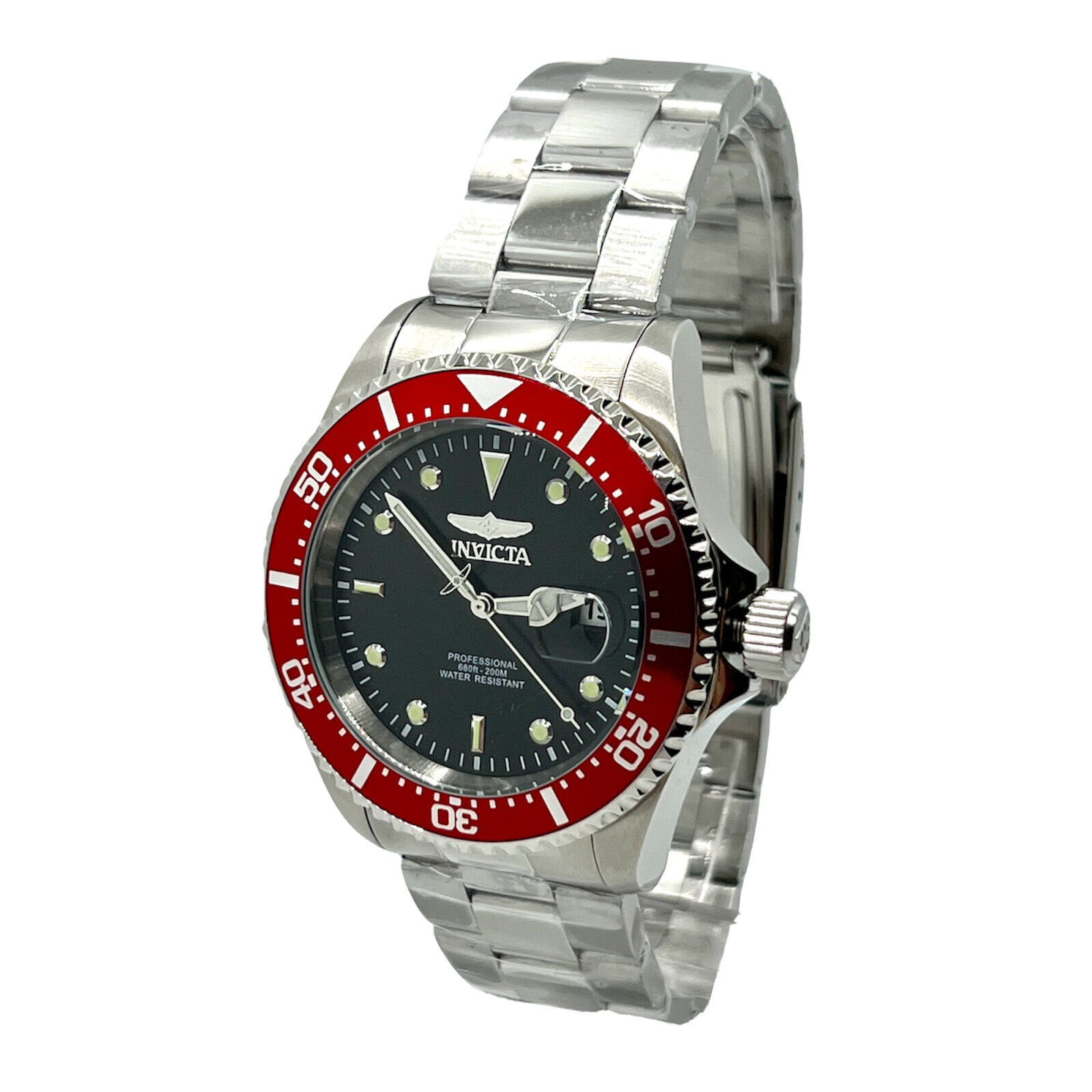 Invicta Men s Pro Diver 22020 Stainless Steel Date Black Dial Red