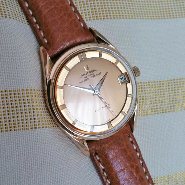 Montre Vintage Universal Genève Polerouter Automatique - Cadran Doré - NOS Rare - Suisse 1950-1960