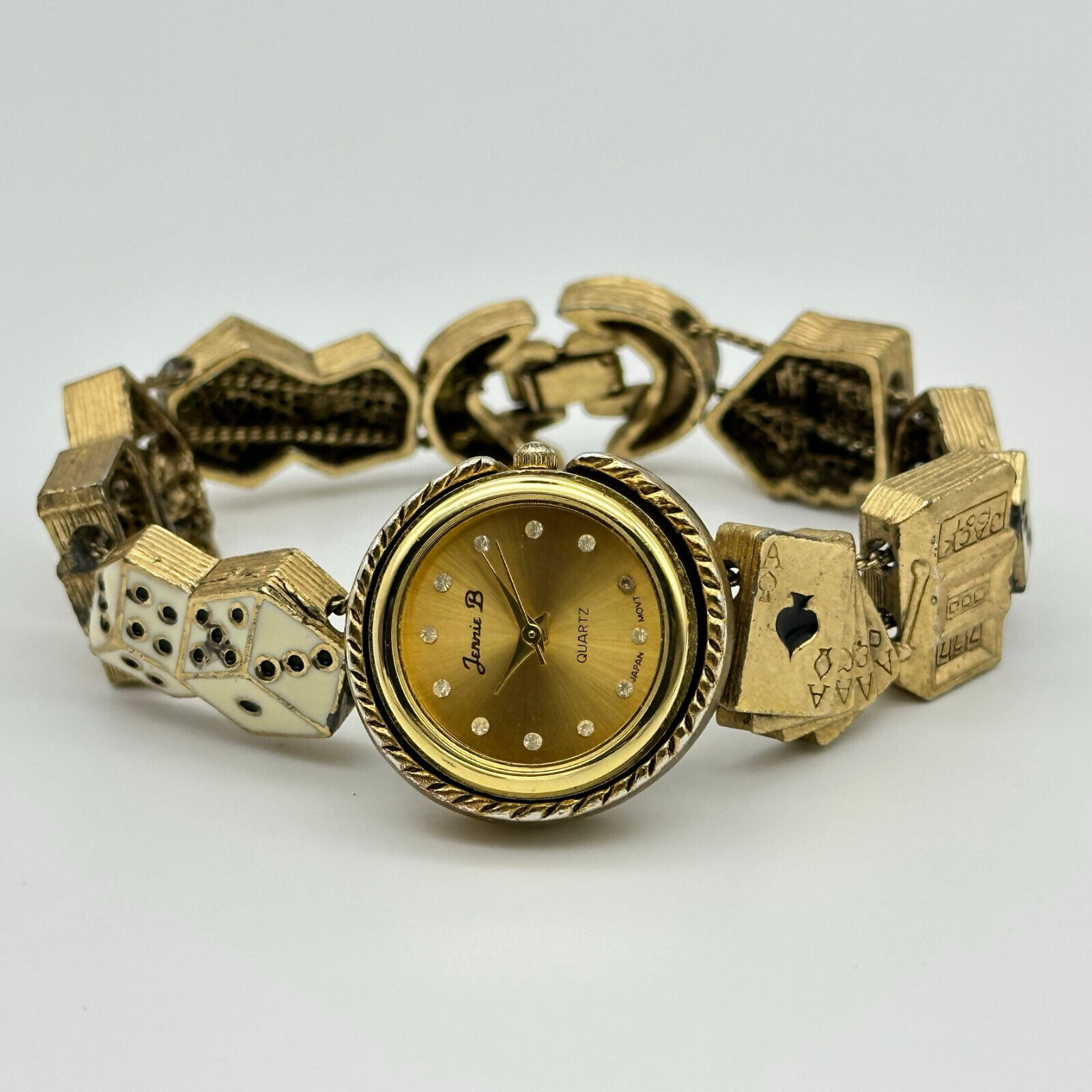 Vintage 1990s JENNIE B Dice/Cards/Gambling Gold Tone Unique 
