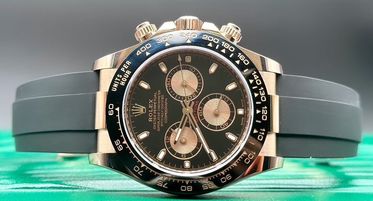 Rolex daytona rose hot sale gold rubber strap price