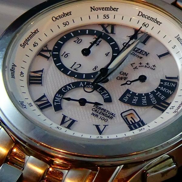 Mens Citizen EcoDrive Calibre 8700 White Dial Perpetual Calendar Watch