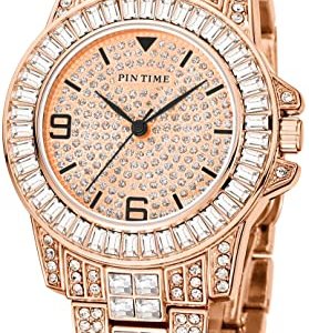 女性用 腕時計 Pintime Rkw0002 Rg Luxury Fashion Men S Rosegold Crystal Watch For Women 38mm Unisex Bling Iced Out Watch Clear Cubic Diamond Bracelet Dress Watch Timepiece For Hip Hop Rapper Watchcharts