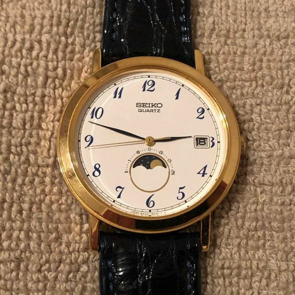 Men's Seiko Vintage Moon Phase Watch- Time/Date/Gold Tone 6F22-8029 |  WatchCharts