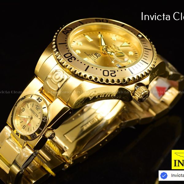 Invicta Grand Diver Automatic DUAL TIME Men's 47mm Gold Tone Stainless ...