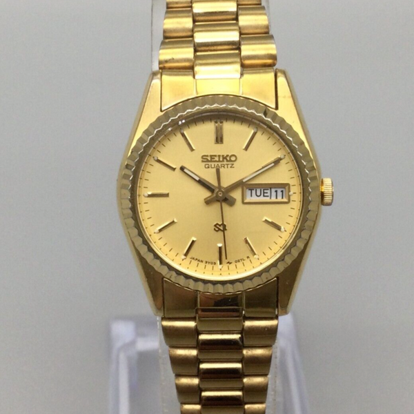Seiko SQ Watch Women Gold Tone 23mm Day Date 3Y03-0160 New Battery 6.75 ...