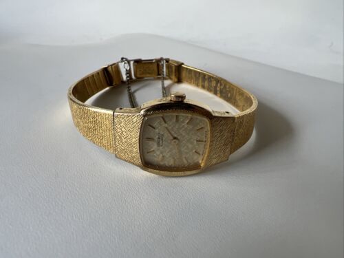 Seiko Watch Women Gold Tone Square Dial 16mm 2C20-5389 New Battery