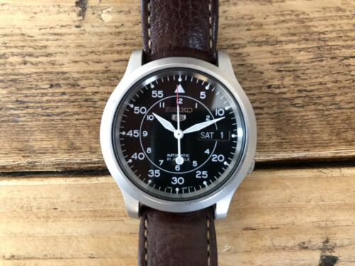 seiko 5 military leather strap