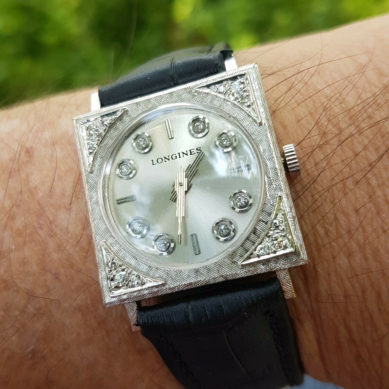 VINTAGE LONGINES DELUXE WHITE GOLD FILLED FOR MEN WITH DIAMONDS