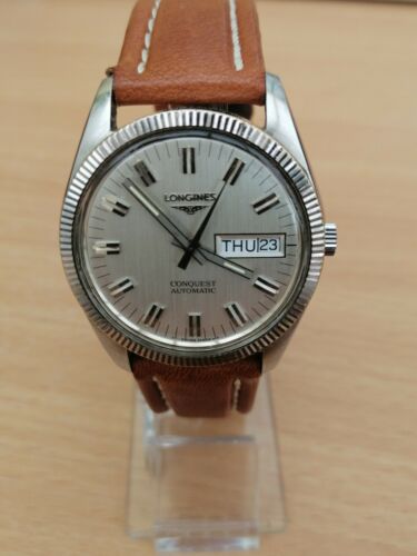 Vintage Longines Automatic Fluted Bezel Day date Mens Watch Ref