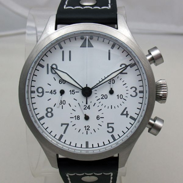 FSTICINO 44mm Vintage Handwind Pilot Chronograph White Dial WatchCharts