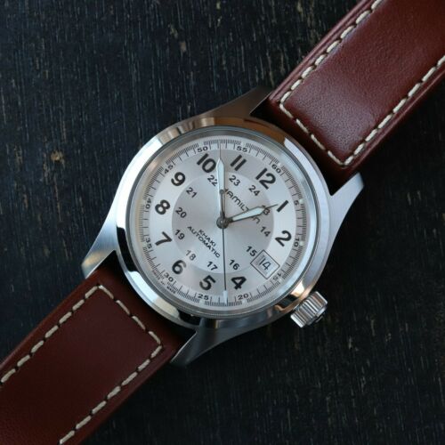 Hamilton Khaki Field Automatic 38mm Silver / Leather - H70455553 ...