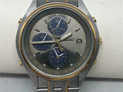 MANS SEIKO 7T32 7C69 CHRONOGRAPH ALARM WATCH STAINLESS TWO TONE