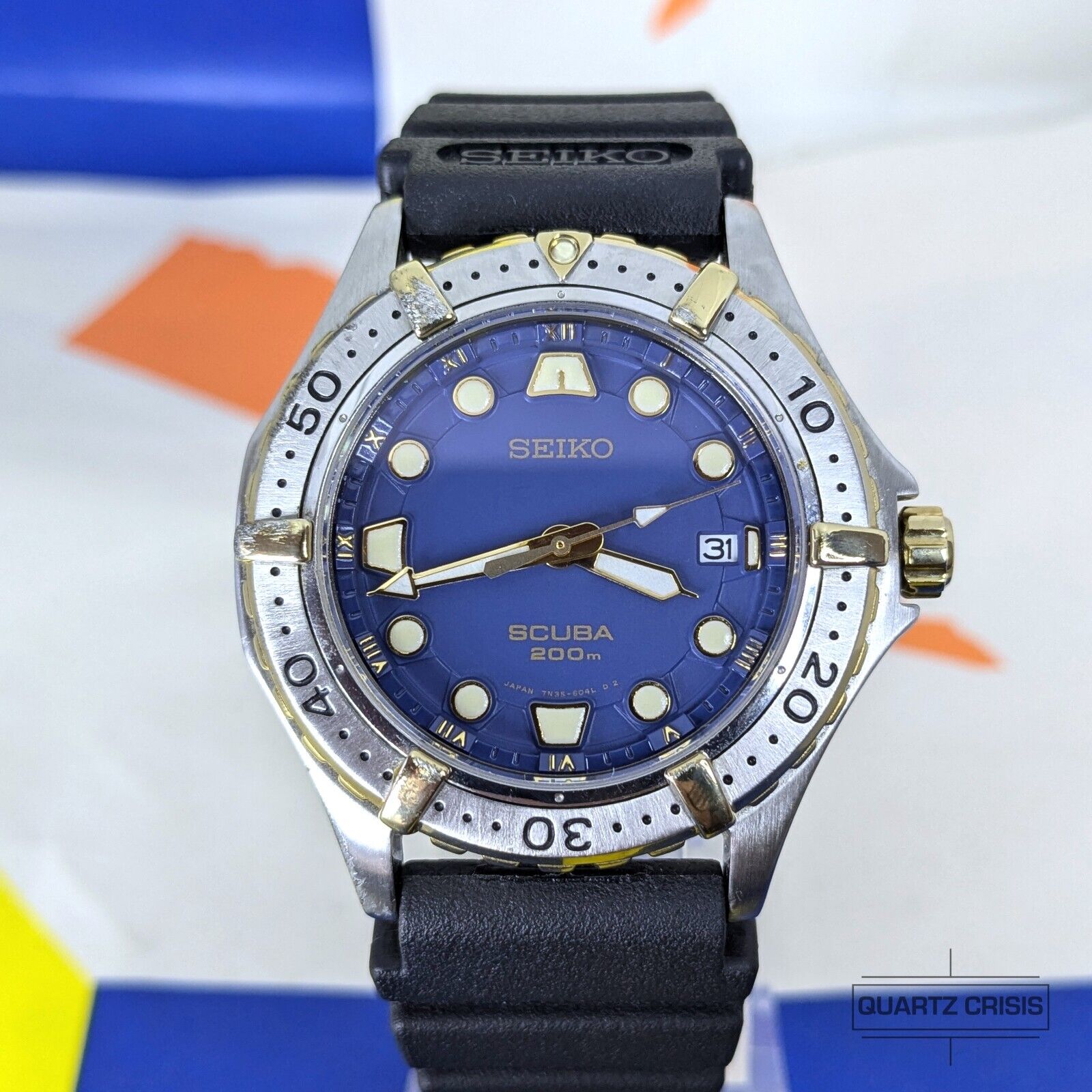 Seiko Watch Scuba 200m Dive Quartz Diver 7N35 0 SCUBA Rare Japan 
