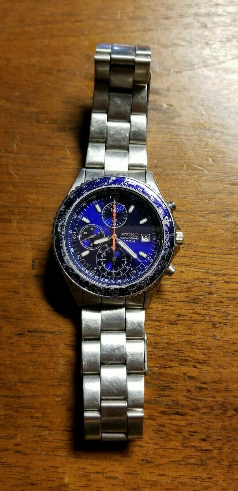 SEIKO CHRONOGRAPH 100M（型番：7T92-0CF0） N MINT Box] SEIKO Chronograph 100m 7T92-0CF0 Date Black Dial