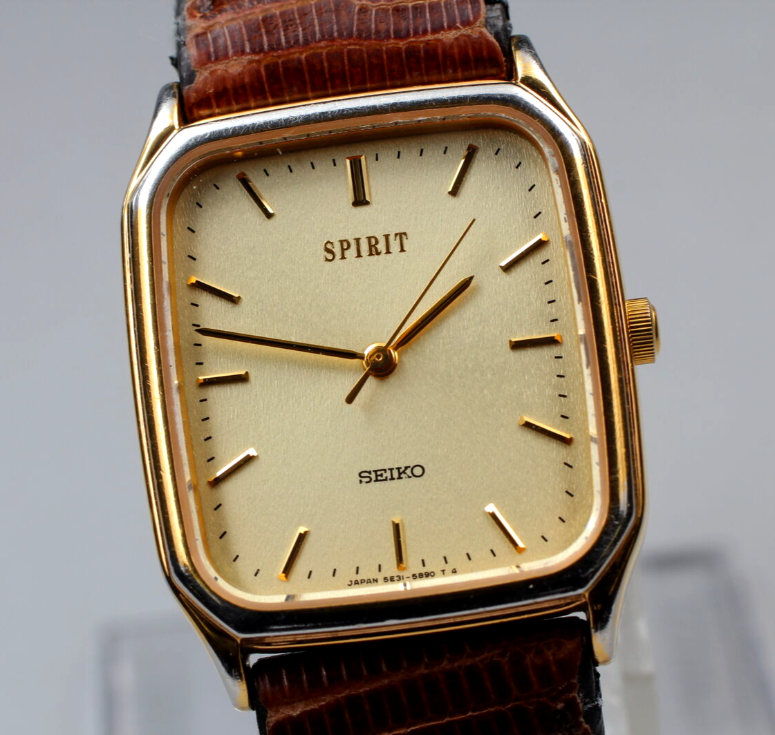 New Batt[Exc+5] Seiko Spirit 5E31-5B50 Gold Tank Quartz Mens