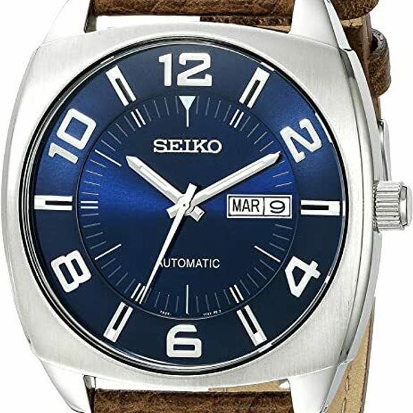 Seiko Recraft SNKN37 Automatic Blue Dial Day/Date Brown Leather Strap