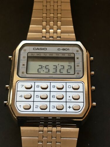 Vintage Casio Calculator Watch C-801, rare White Face Surround