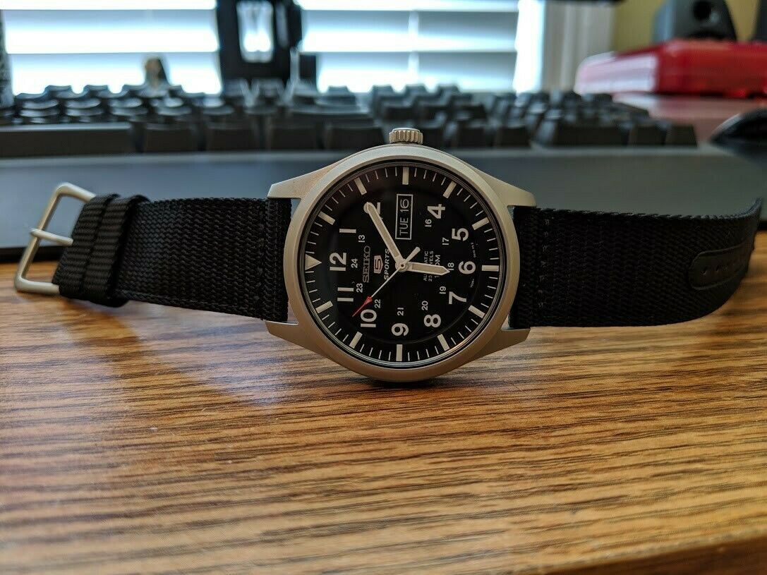 Seiko SNZG15 Automatic with Nylon Strap Leather Nato strap