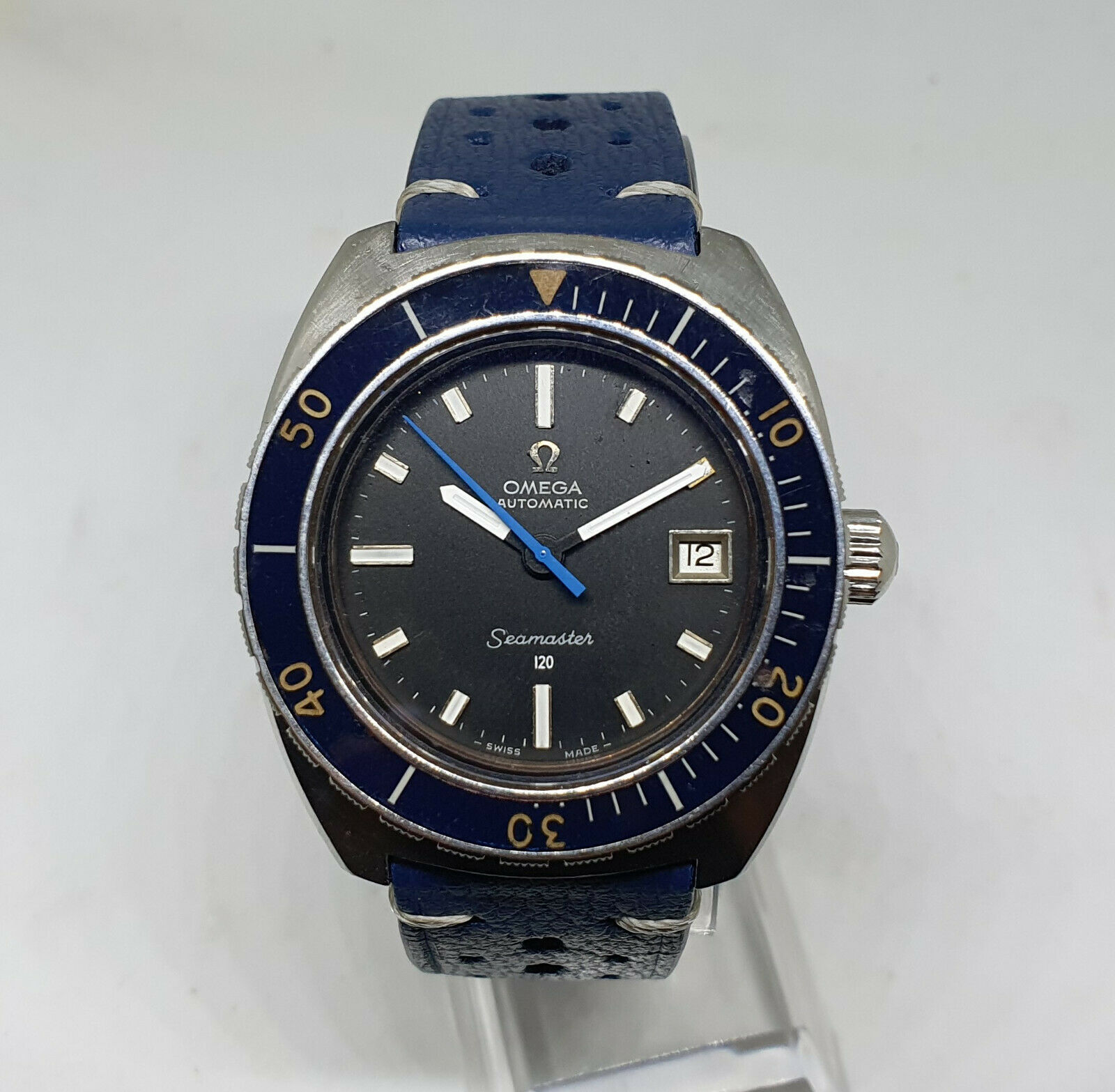 Rare Vintage Omega 166.088 Seamaster 120 39mm Diver Blue Bezel Automatic Date WatchCharts Marketplace