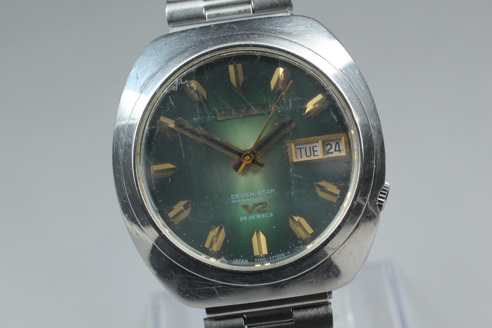 Vtg 1972 [Exc+4] Citizen Seven Star V2 7700-771556 Green JDM 38mm