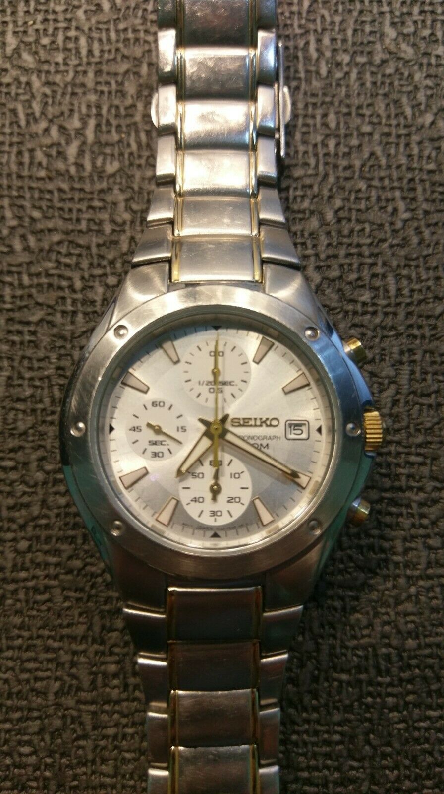 SEIKO CHRONOGRAPH 50M 7T92 OFXO Mens Quartz Watch Silver Analog