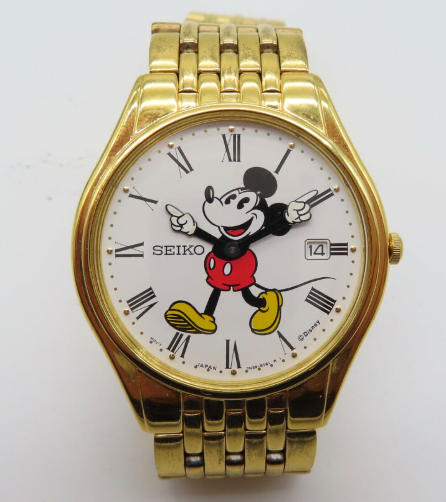 1996 SEIKO DISNEY MICKEY MOUSE QUARTZ GOLD TONE WATCH 7n39-8009 Moving Arms  | WatchCharts