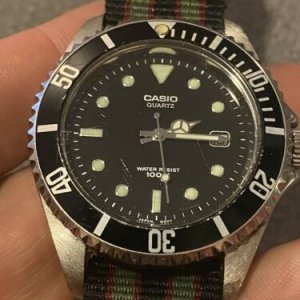 Vintage+Casio+Mtd-1010+Black+Submariner+100m+Quartz+Dive+Watch for