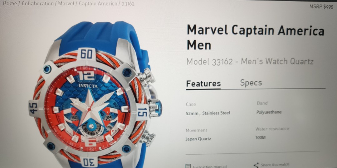 Captain america watch on sale invicta