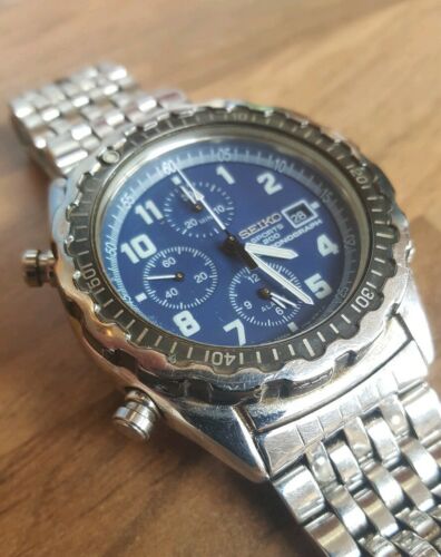 Rare Vintage Seiko Sports 200 Chronograph 7T32-7D50 Blue Dial